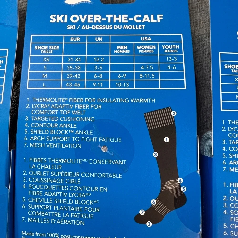3 Pair‎ Columbia Womens Mens Medium Weight Thermolite over calf Ski Socks MED